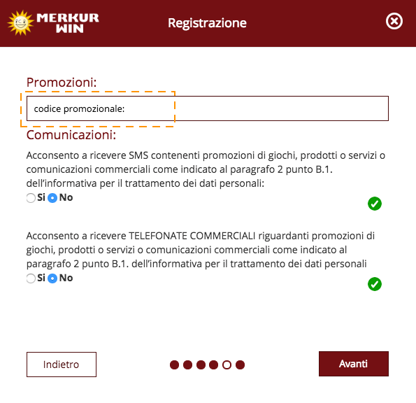 codice promozionale merkur win registrazione